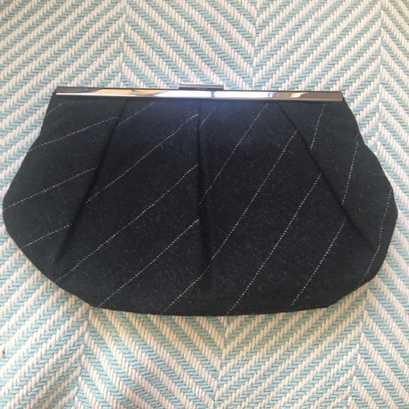 Gray Striped Wool Clutch Handbag - Picture 1 of 5